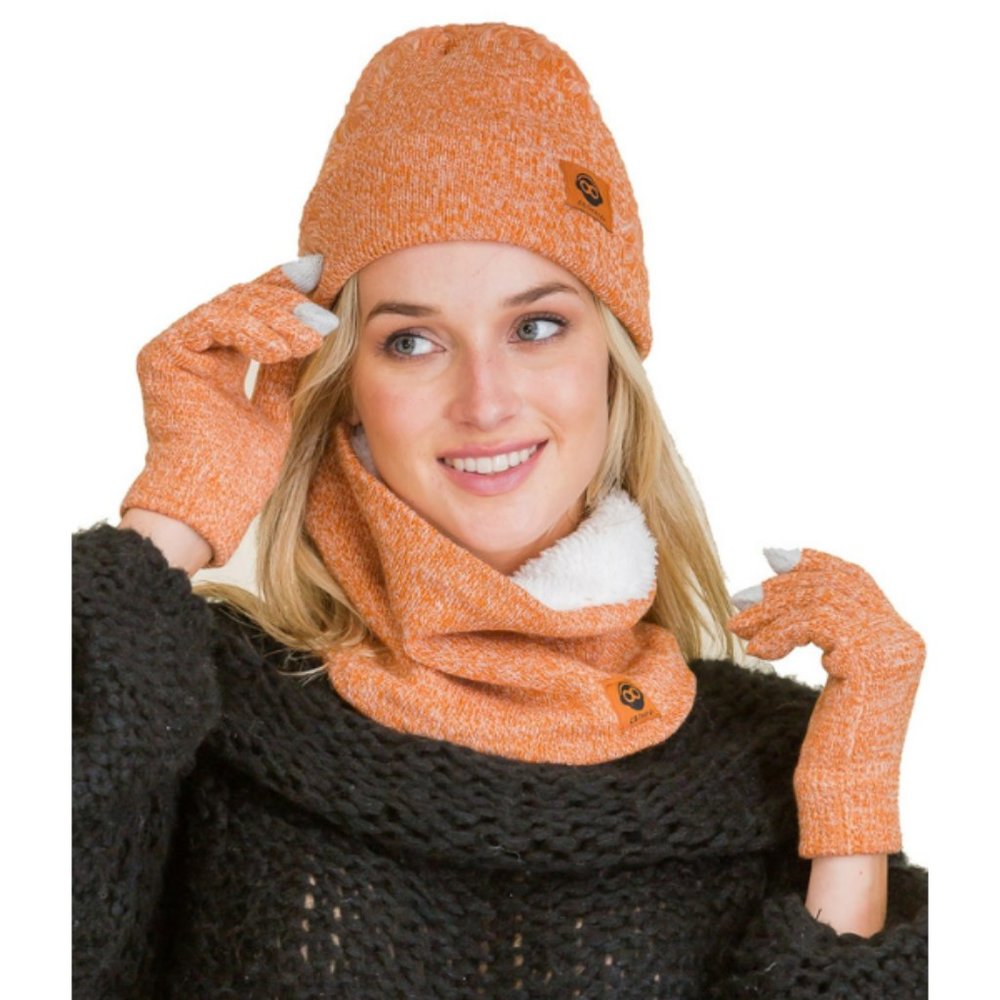 Beanie, Neck Wrap & Glove Set - Orange